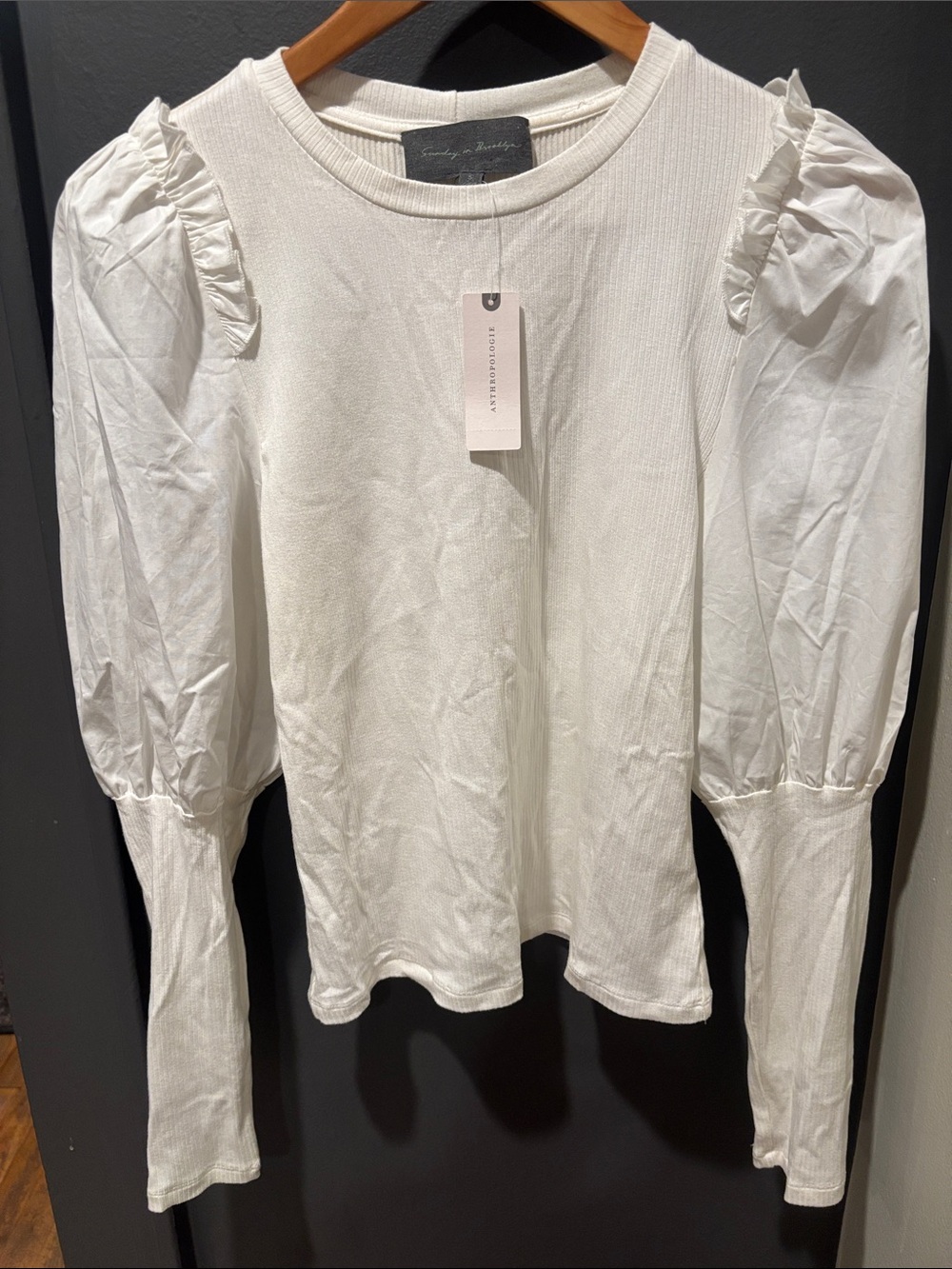 Sunday in Brooklyn White Puff-Sleeve Ribbed Top